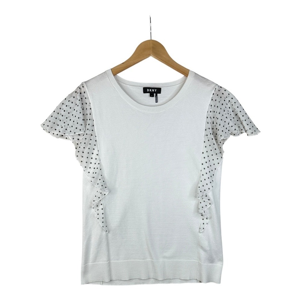 DKNY Polka Dot Cap Sleeve Blouse size‎ Medium White/Black